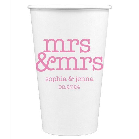 Stacked Happy Mrs & Mrs Paper Coffee Cups